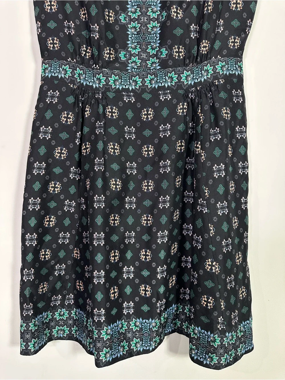 J. Crew Short Cap Sleeve Split Crewneck Geometric Tile Print Silk Mini Dress
